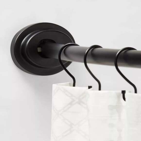 Dual Tension / Wall Mount Curved Black Finish Shower Curtain Rod 50" to 72" Long - Picture 1 of 7